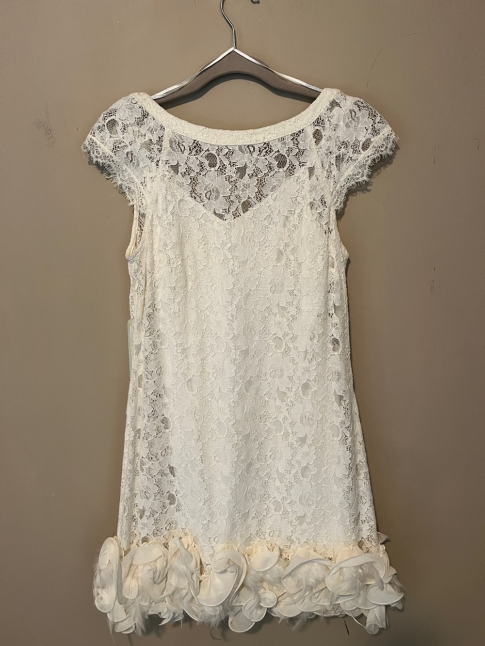 Jessica Simpson Cream Lace Mini Dress with Floral Ruffle Hem